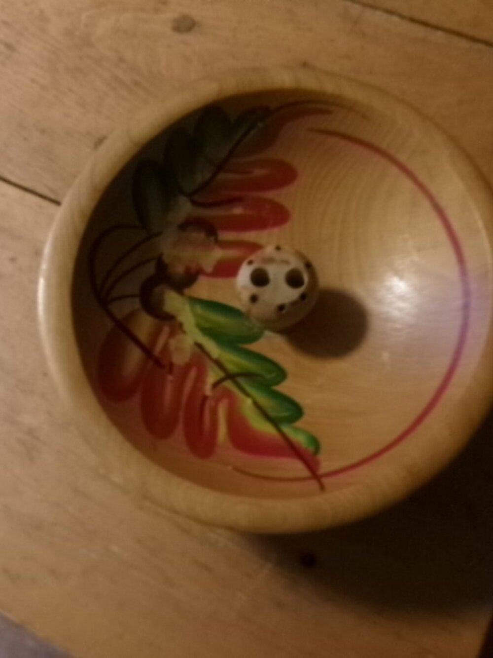 MCM wood handpainted nutbow 3 leg floral inside spot for nut picks and cracker